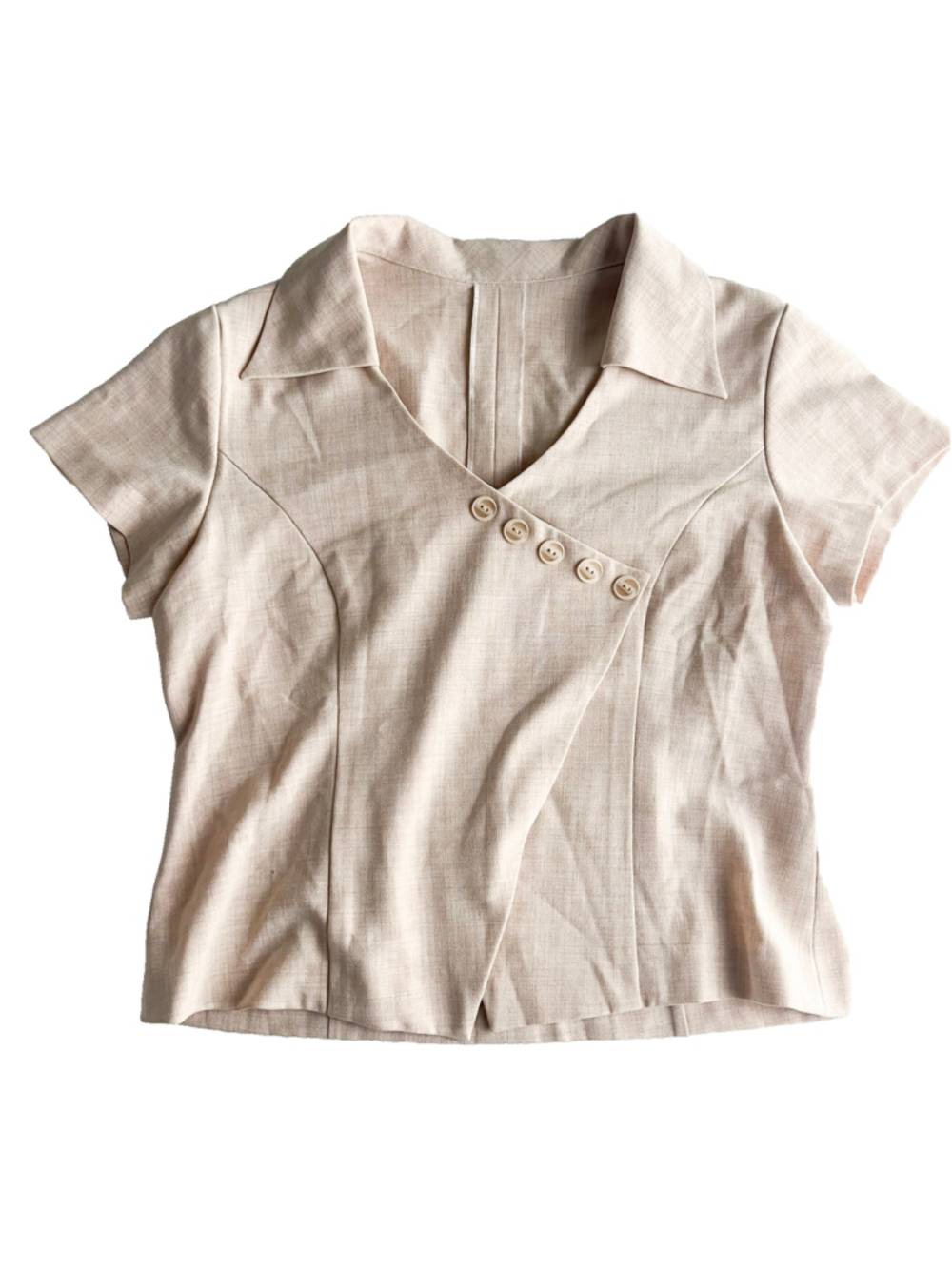 VTG Asymmetrical Button Front Short Sleeve Blouse Pink Small Preppy Academia - Picture 3 of 8